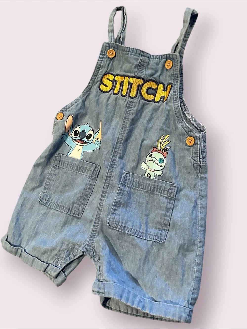 Disney Baby Lilo & Stitch Light Denim Shortalls Size 12 Months